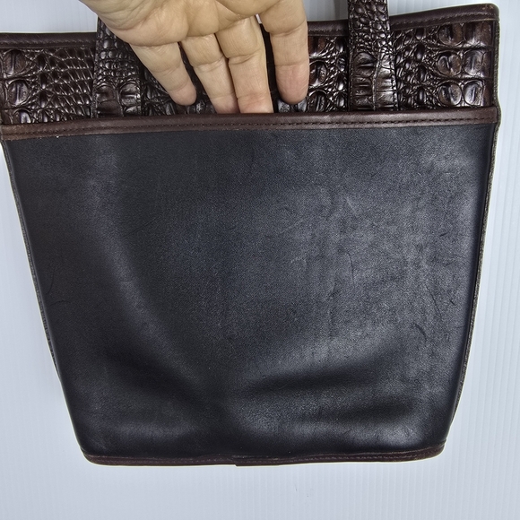 Brighton Croc Embossed Leather Shoulder Bucket Bag Black And Brown Vintage - Picture 3 of 10